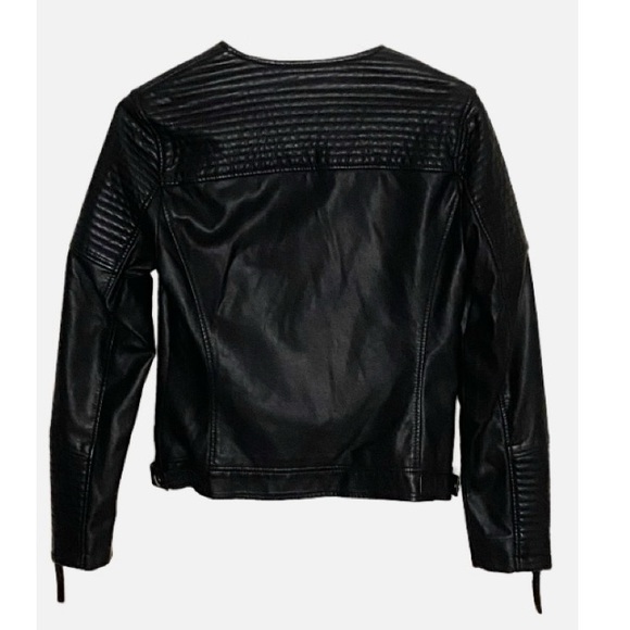 TOPSHOP Women's Black Polly Faux-Leather Biker Jacket Size 4 - Picture 5 of 10